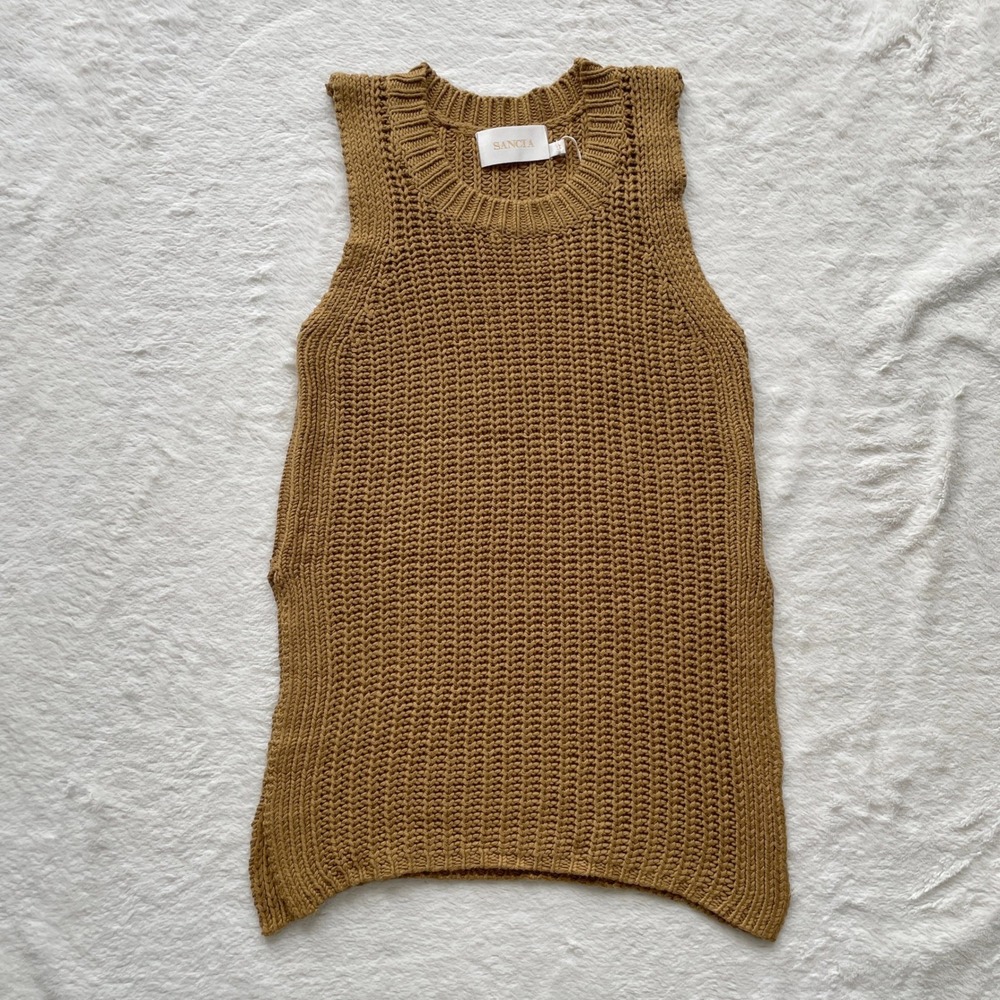 NWT Sancia Arlette Knit Tunic Top Italian Straw Mustard Yellow Sleeveless Small